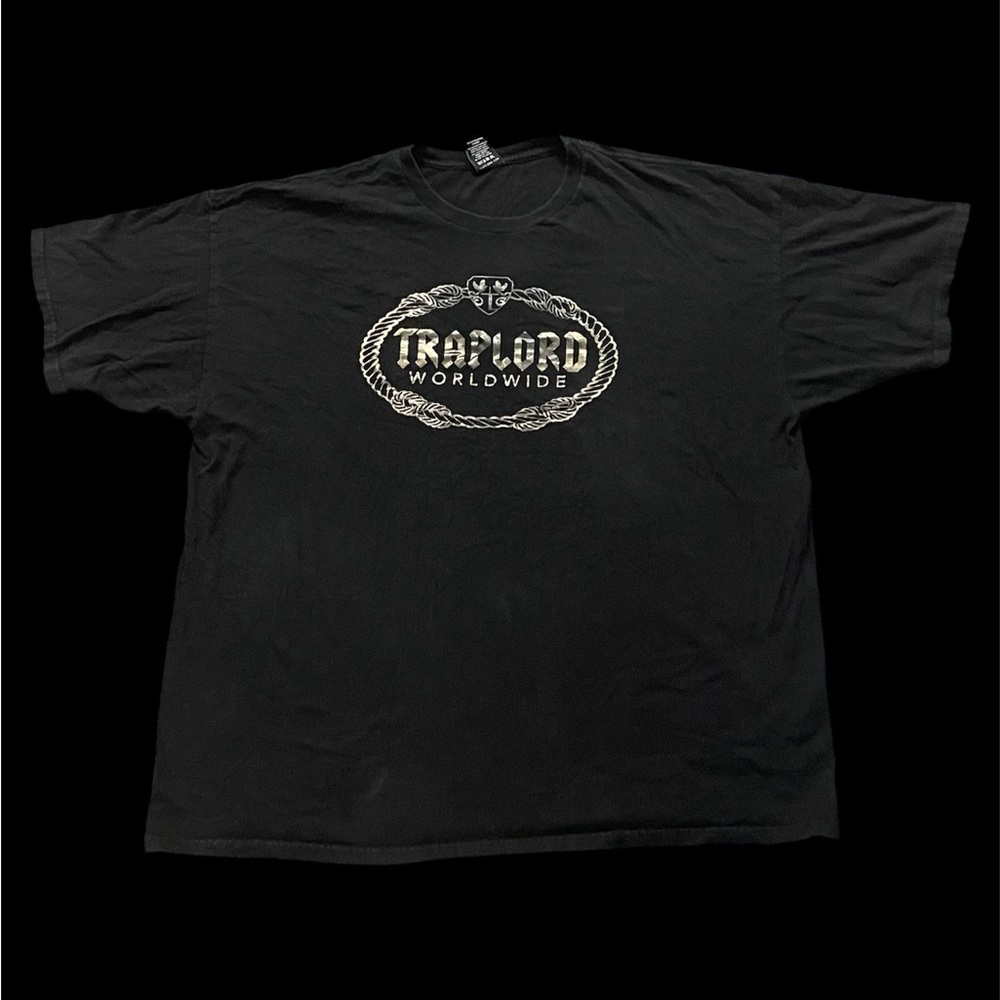 😈 TRAPLORD WORLDWIDE METALLIC SILVER GRAPHIC LOGO BLACK SHORT SLEEVE T-SHIRT 😈